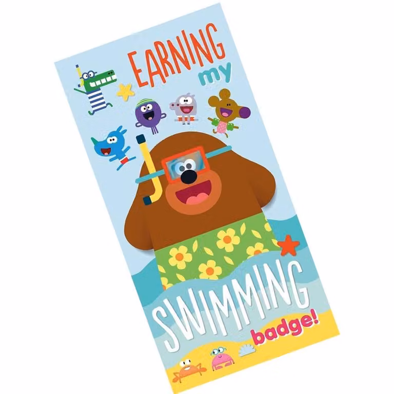 Hey Duggee Swimming Badge Characters Multicolour Cotton Childrens Towel, W/D/H: 140 x 70 x 70 cm