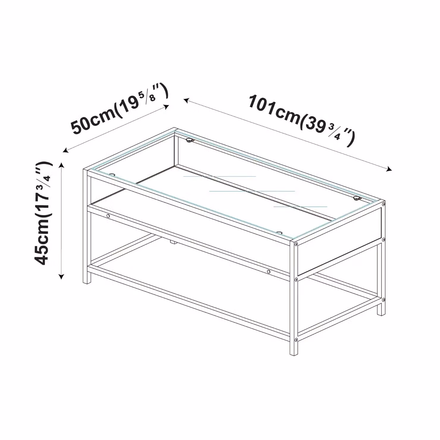 EONLION Industrial Rectangular Coffee Table with Glass Top, Steel Frame and Reversible Brown Wooden Storage Shelf – 2