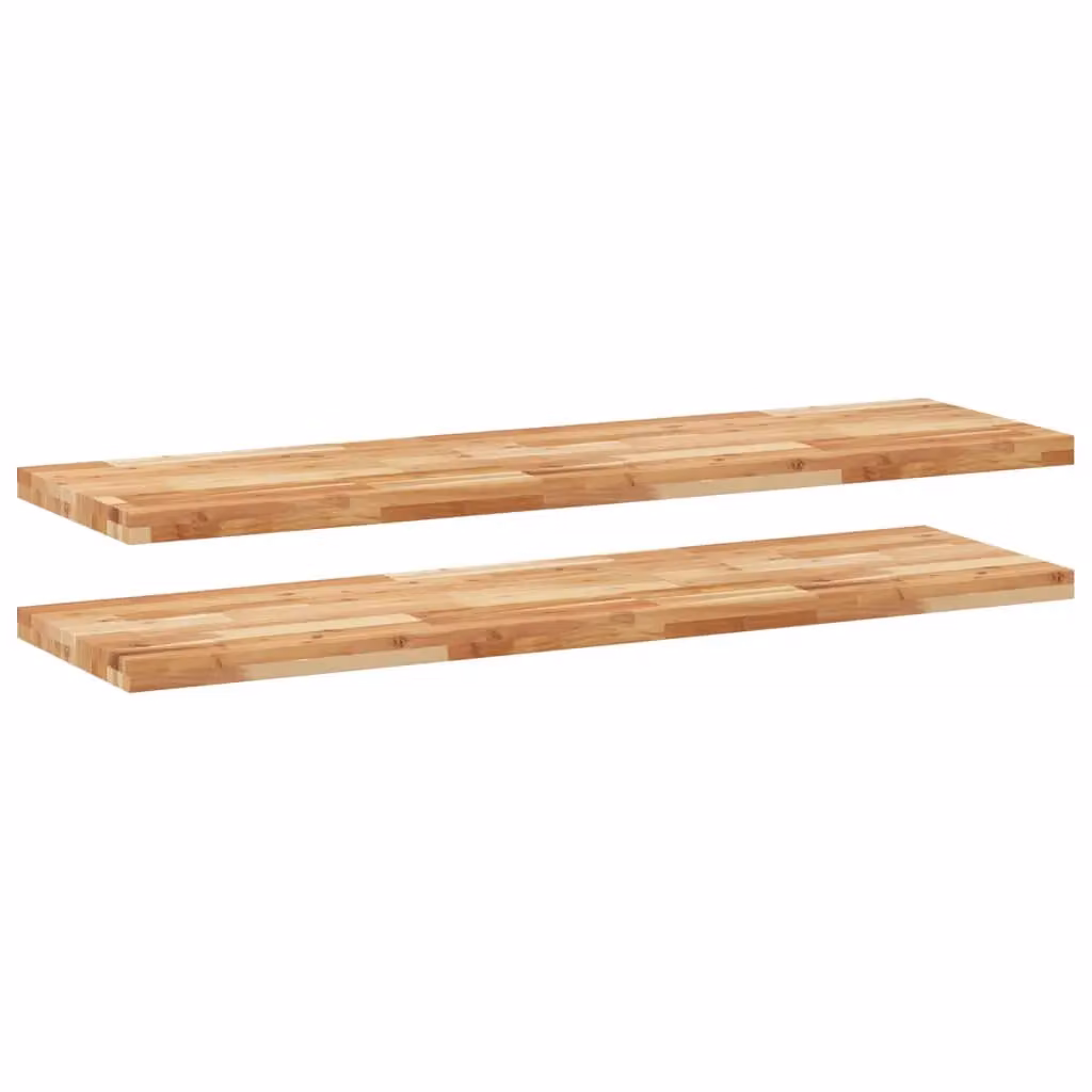 Berkfield Home Set of 2 Brown Oil Finished Solid Wood Acacia Floating Shelves, W/D/H: 140 x 40 x 4 cm