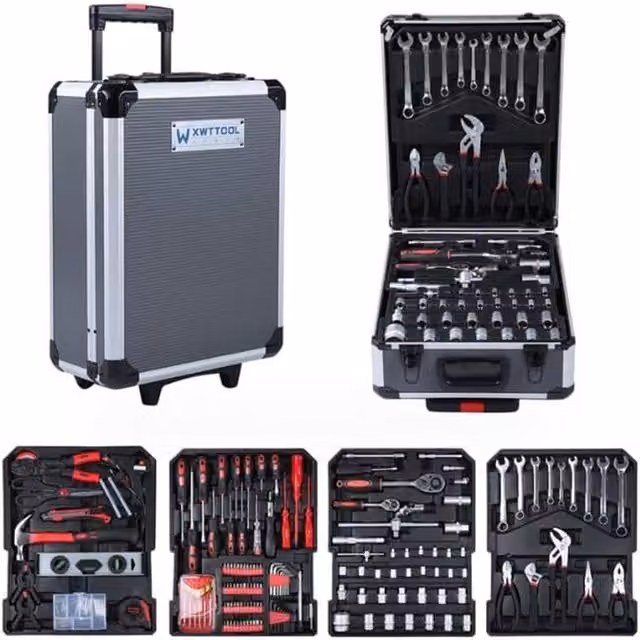 London Boutique 800-Piece Steel Mechanics Tool Kit Trolley with Wheels and Sockets, Wrenches, Screwdrivers and Pliers in Grey