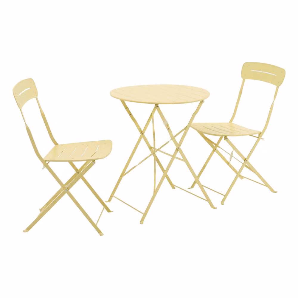 Sweekeek Round Bistro Garden Table and 2 Folding Steel Chairs Set, Yellow – 2