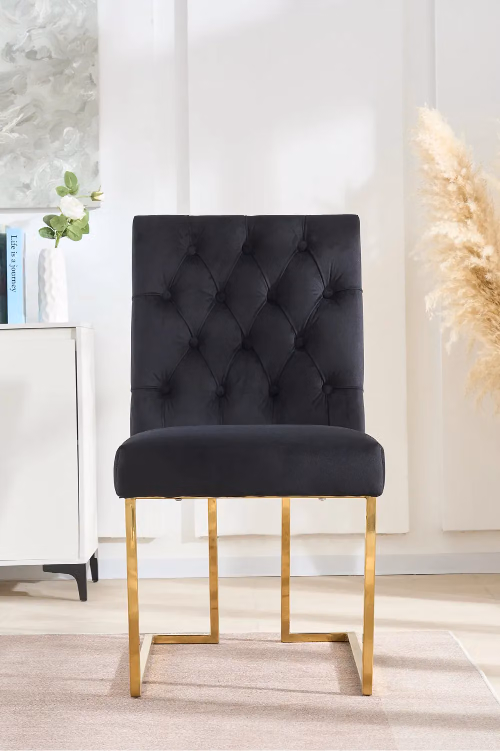 Life Interiors Siena Luxury Tufted Velvet Dining Chair with Gold Frame in Black – 2