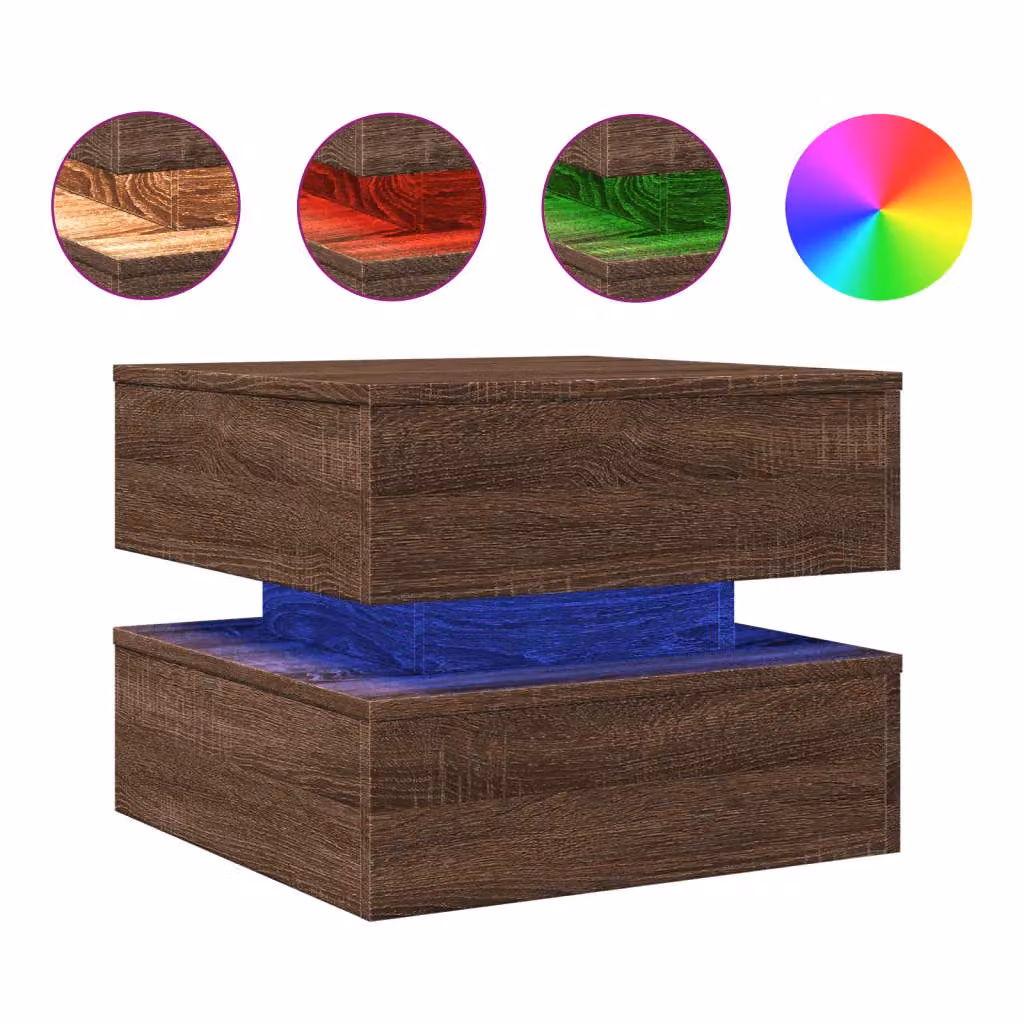 Berkfield Home Modern Square Coffee Table in Brown Oak with LED Lights, W/D/H: 50 x 50 x 40 cm – 2