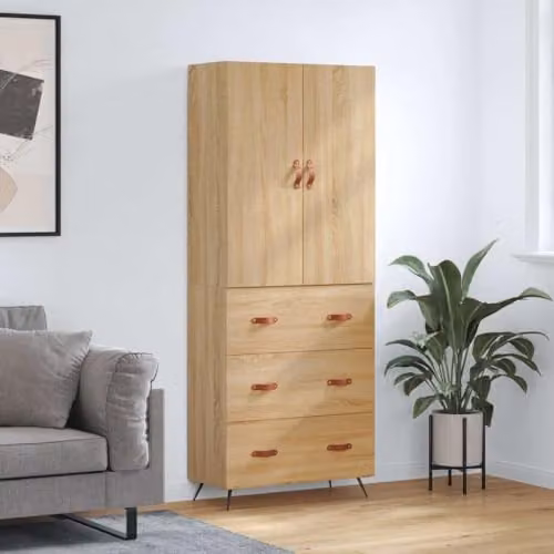 vidaXL Modern Sonoma Oak Highboard Sideboard with Doors and Drawers, H: 180.0 x W: 69.5 x D: 34.0 cm – 2