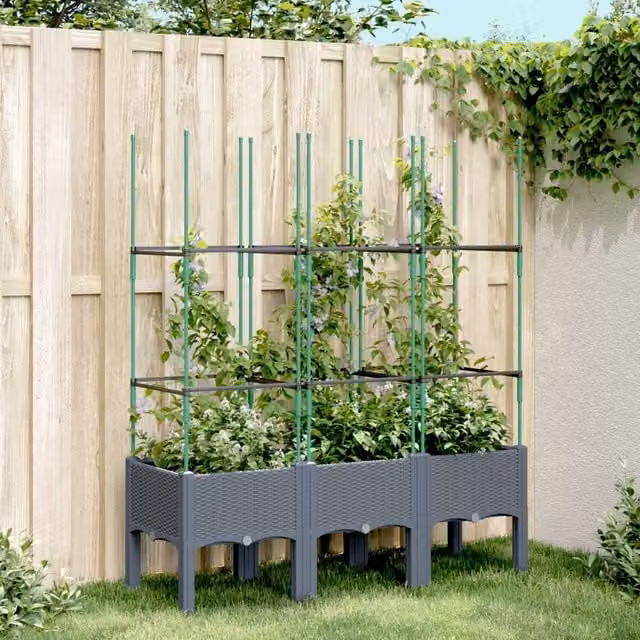 Berkfield Home Garden Planter with Trellis in Blue and Grey, W/D/H: 120 x 40 x 142.5 cm – 1