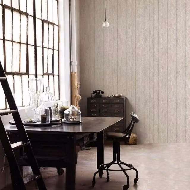 Galerie Rustic Abstract Wood Effect Wallpaper in Grey, White and Beige