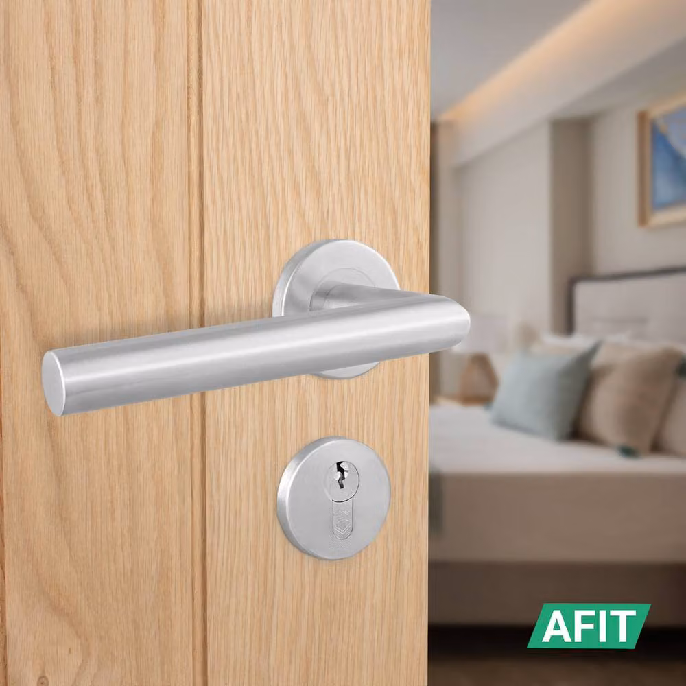 AFIT Satin Lever on Rose Euro Lock and Hinge Kit with Double Cylinder in Silver, 150 x 150 mm – 4