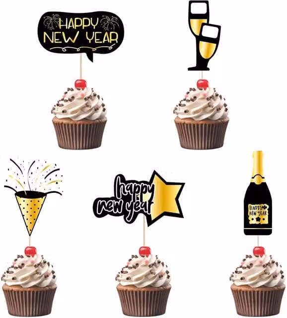 Neel Blue 7 Pcs Cupcake Toppers and Gold Cocktail Sticks – 1