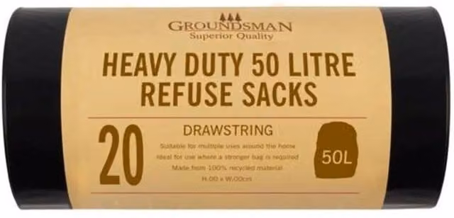 Groundsman Heavy Duty Black Plastic Refuse Sacks, Pack of 20