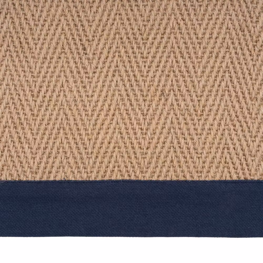 Kukoon Beige and Blue Herringbone Pattern Non-Slip Jute and Cotton Flat Weave Rug W: 80 cm, L: 150 cm – 4
