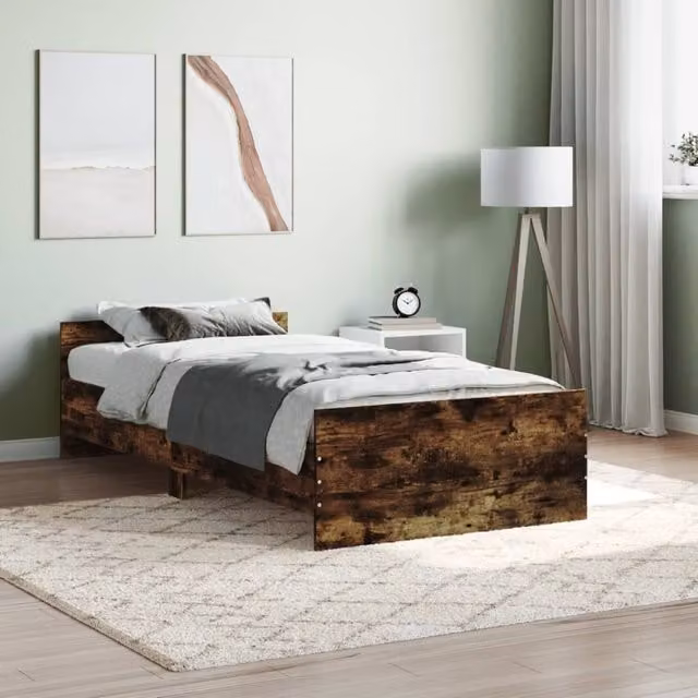 Berkfield Home Single Bed Frame in Smoked Oak, Brown, W/D/H: 90 x 190 cm