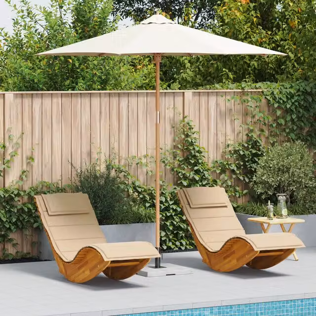 Berkfield Home Cream White Garden Parasol with Bamboo Frame, W: 270 cm, D: 260 cm