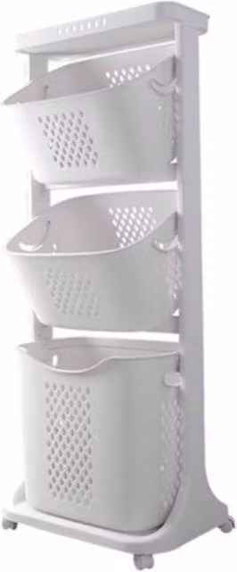 Garden Sanctuary 3-Tier Rolling Laundry Basket in Grey