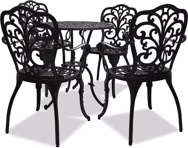 Centurion Supports Black Lacquered Metal Floral Classic Bistro Set