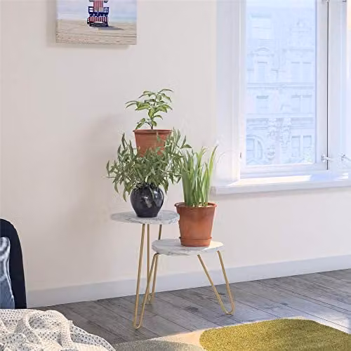 Novogratz Athena Retro Plant Stand in White and Black Marble Look, W/D/H: 55.36 x 52.31 x 63.5 cm – 1