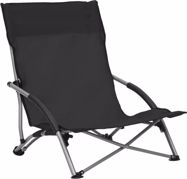 Berkfield Home Set of 2 Folding Beach Chairs with Armrests in Black Fabric – 1
