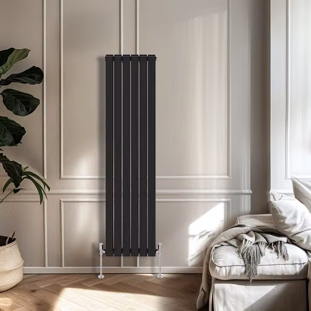 Right Radiators Double Panel Flat Panel Vertical Radiator in Black, H: 160 cm, W: 40.8 cm