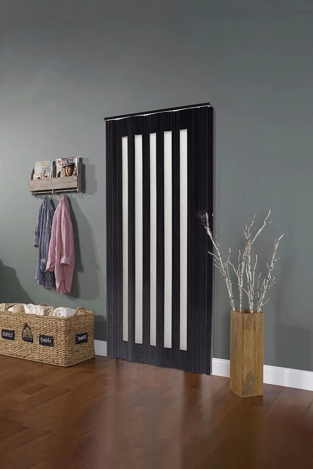 Living and Home Black PVC Accordion Folding Door, H: 203.0 cm x W: 87.0 cm – 2