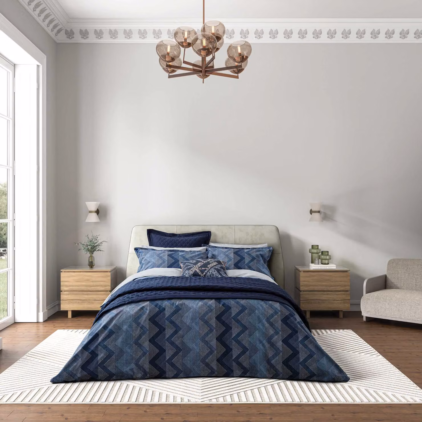 Bedeck of Belfast Sutton Double Duvet Cover and Pillowcase Set, Blue Striped Cotton Percale, W: 140 cm, L: 200 cm – 2