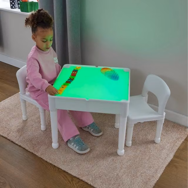 Liberty House Toys Kids Light Up Table and Two Chairs Set in White