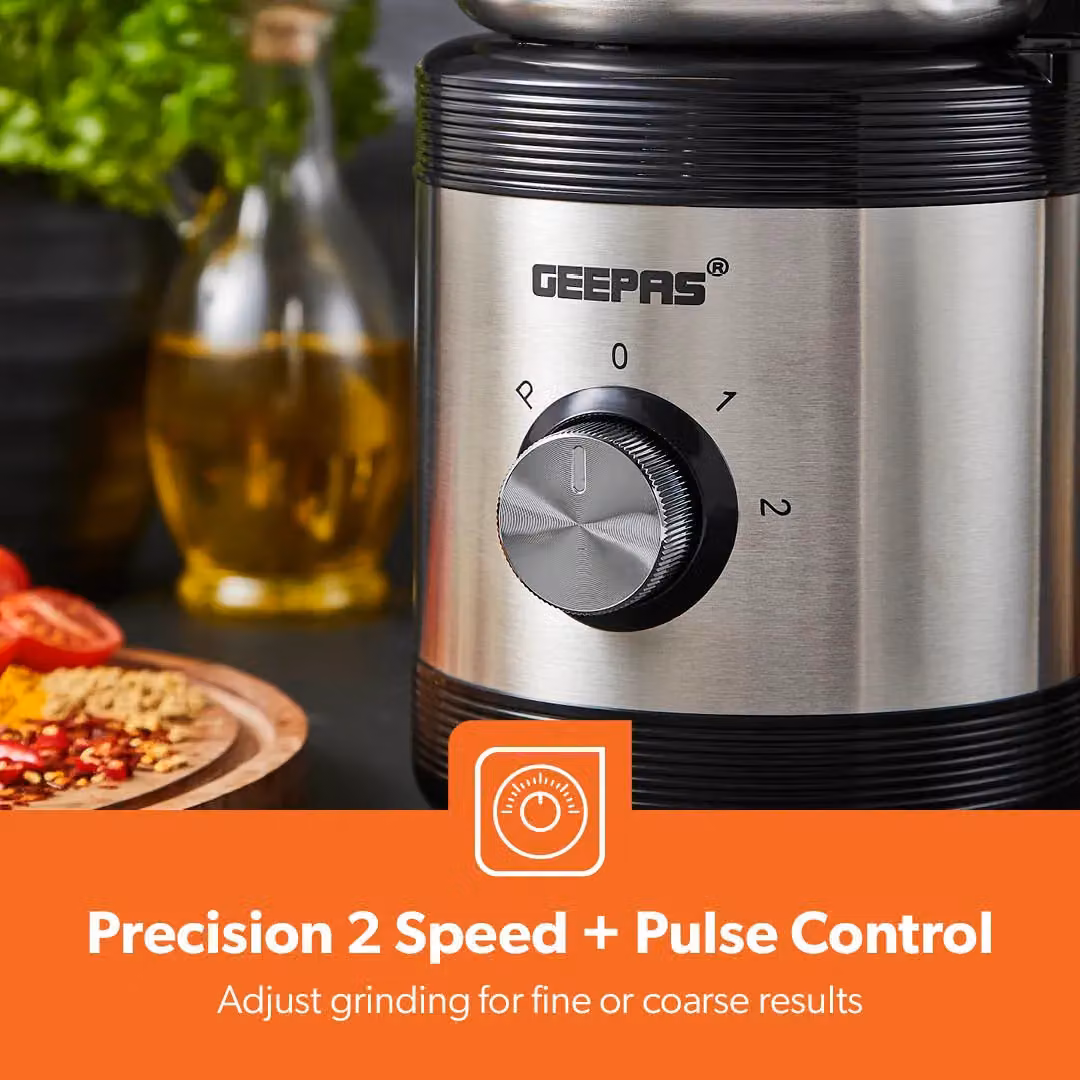 Geepas 450W Electric Silver Stainless Steel Coffee, Bean, Nut and Spice Grinder – 5