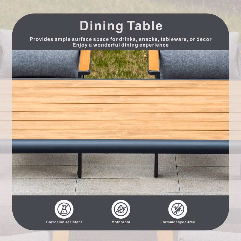 Mimo Outdoor Aluminium Dining Table with Grey Wood-Look Tabletop – 4