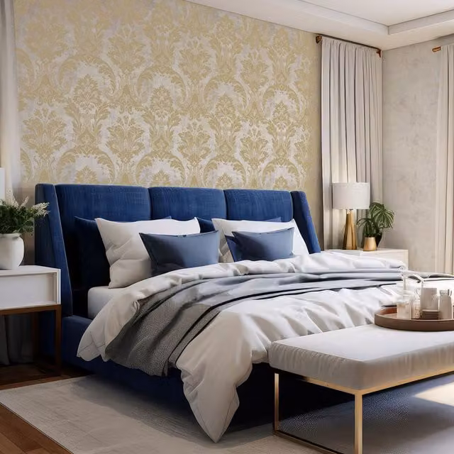 Belgravia Decor Classic Floral Damask Wallpaper in Gold and Yellow