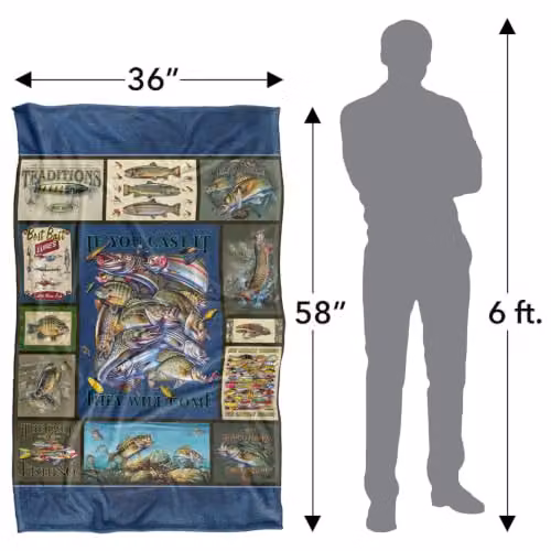 JQ Licensing Fishing Silky Touch Super Soft Fleece Throw Blanket, Blue Multicolour, W: 91 cm, D: 147 cm – 2
