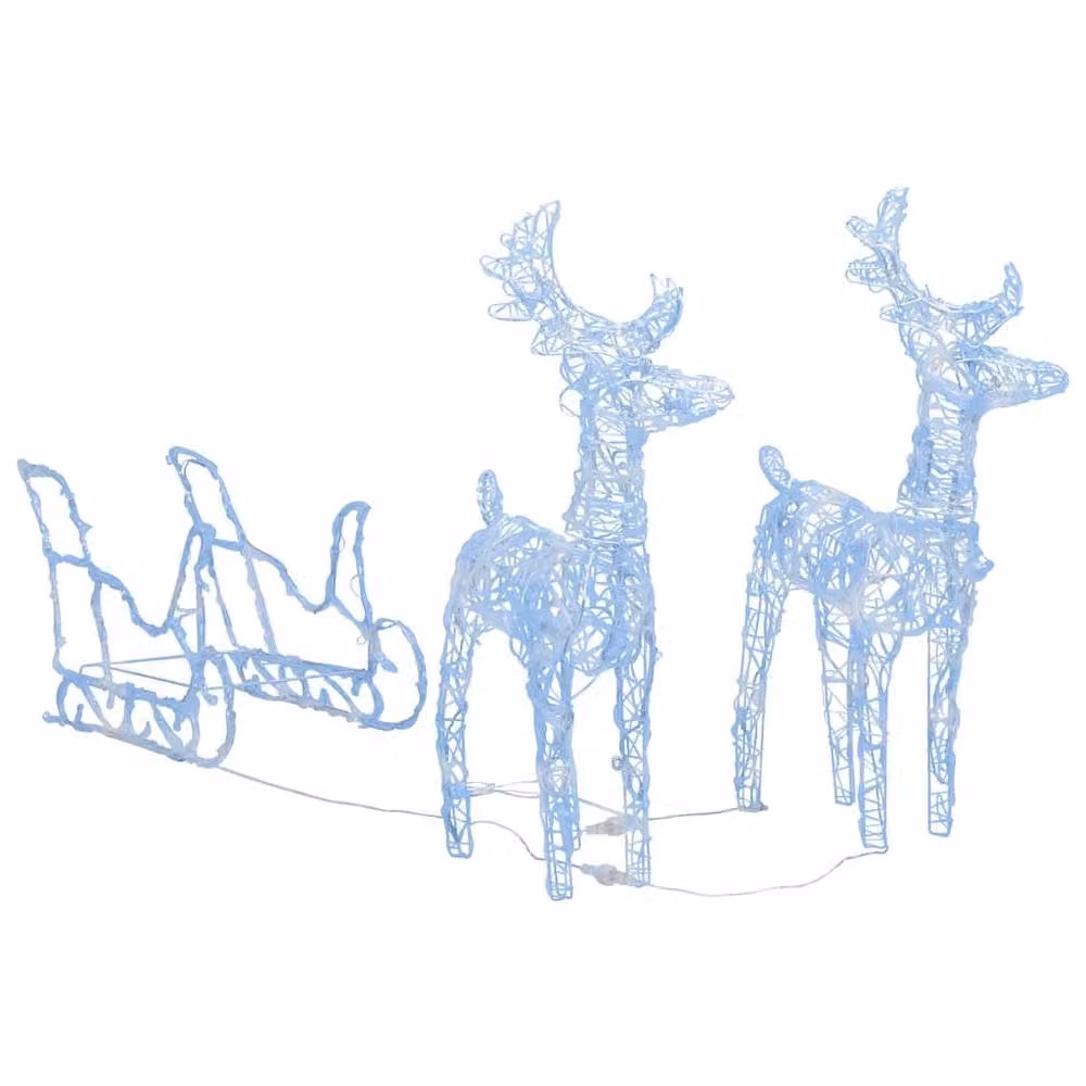 Berkfield Home Reindeers and Sleigh Christmas Decoration with 160 LEDs in Blue, Height: 130 cm – 2