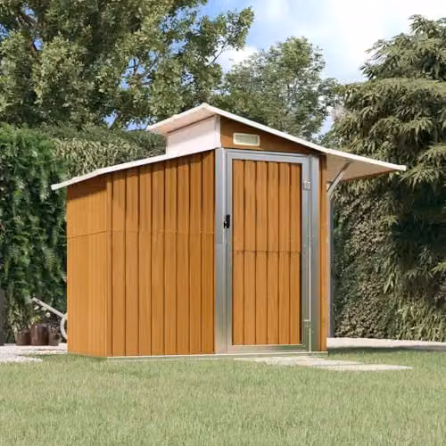 vidaXL Brown Galvanised Steel Pent Garden Shed, W/D/H: 270 x 130 x 208.5 cm – 2
