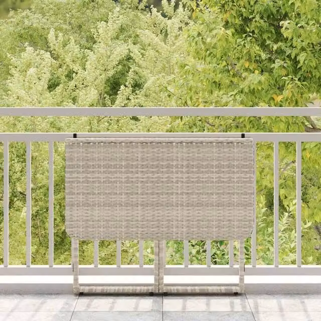 Berkfield Home Beautiful Folding Garden Table in Light Grey Poly Rattan, W/D/H: 90 x 51 x 75 cm – 1