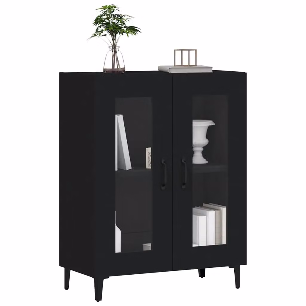 Berkfield Home Black Matt Sideboard with Glass, W/D/H: 69.5 x 34 x 90 cm – 3