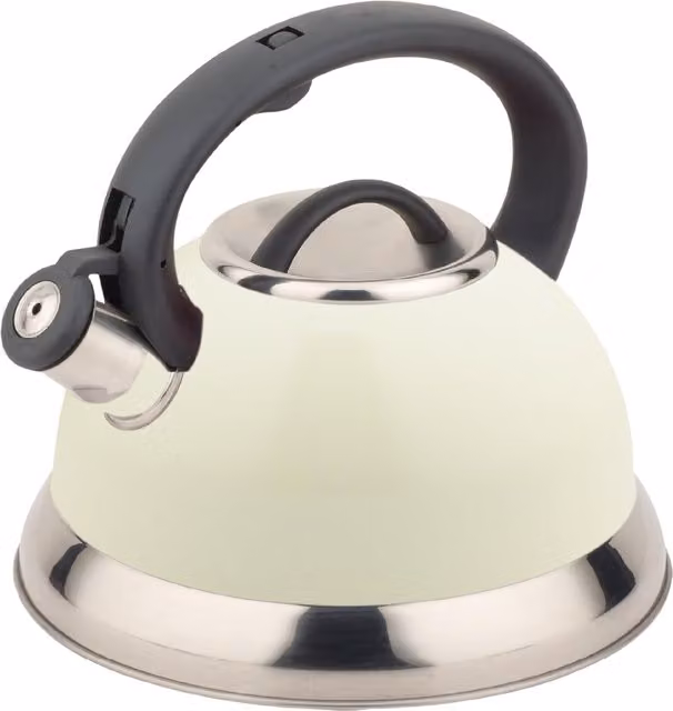 Buckingham Stainless Steel Whistling Kettle, Induction Compatible, 2.6 Litre, Silver and White