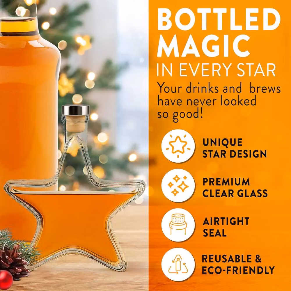 Volila Star Glass Flask Bottles with Corks, Labels and Funnel for DIY, Clear, 200ml, 6 Pack – 2