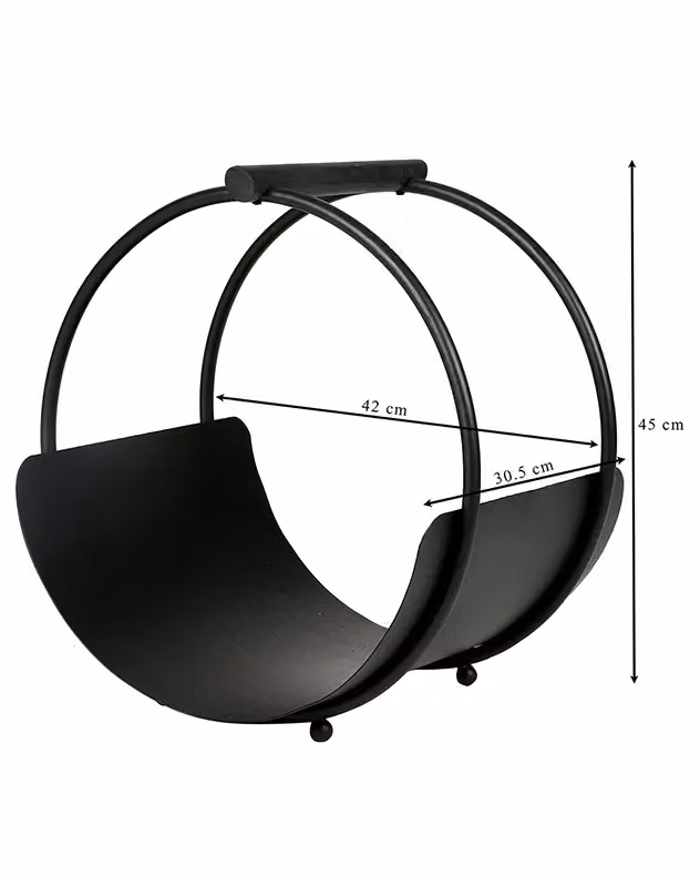 Dibor Traditional Style Black Round Metal and Wood Fireside Log Storage Holder – 2