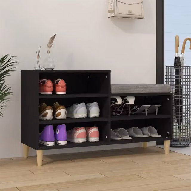 Berkfield Home Black Modern Shoe Cabinet with Integrated Seat, W/D/H: 102 x 36 x 60 cm
