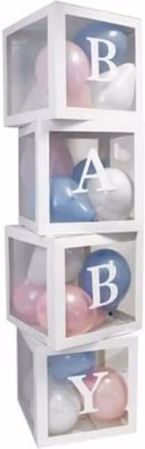 Eurowrap Rectangular Paper Baby Shower Balloon Boxes in White, Pink and Blue