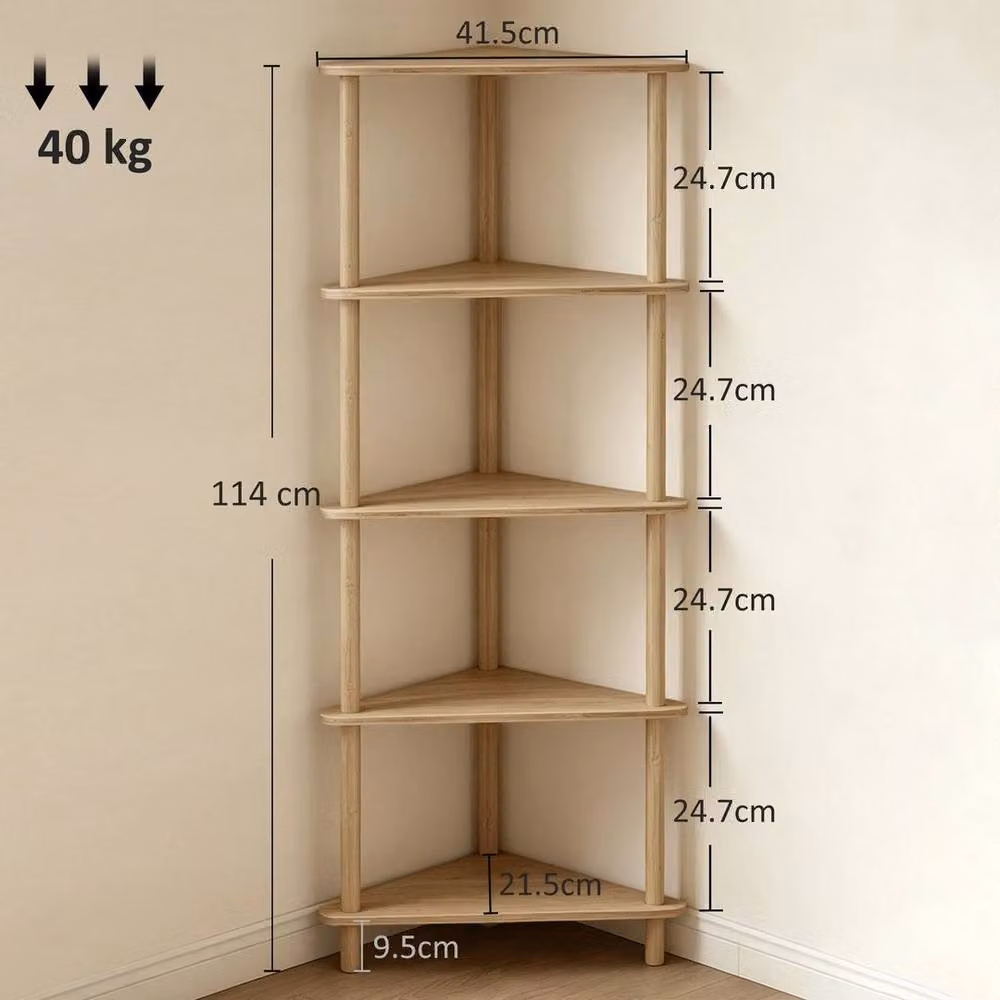 KORVIXA 5-Tier Corner Storage Shelf in Natural Bamboo Wood Finish – 2