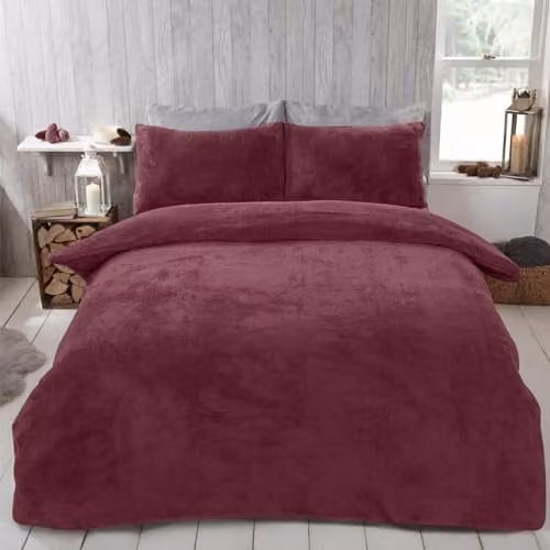 OHS Red Teddy Fleece King Size Duvet Cover and Pillowcase Set, 180 x 200 cm – 1