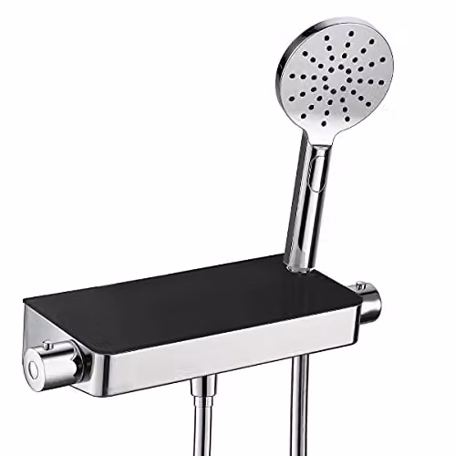 Nes Home Bulby Thermostatic Shower Mixer with Black Glass Top in Chrome and Silver – 2