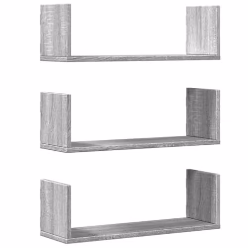 vidaXL Set of 3 Wall Shelves in Grey Sonoma, W/D/H: 58 x 18 x 18 cm