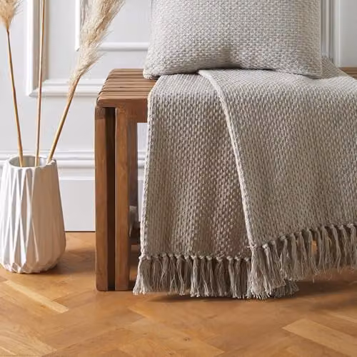 Drift Home Woven Cotton Throw with Fringes in Beige, W/D/H: 180 x 130 cm – 3