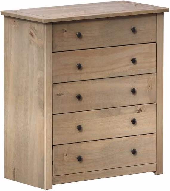 Havendro 5 Drawer Chest in Rustic Brown Waxed Solid Pine Wood – 1