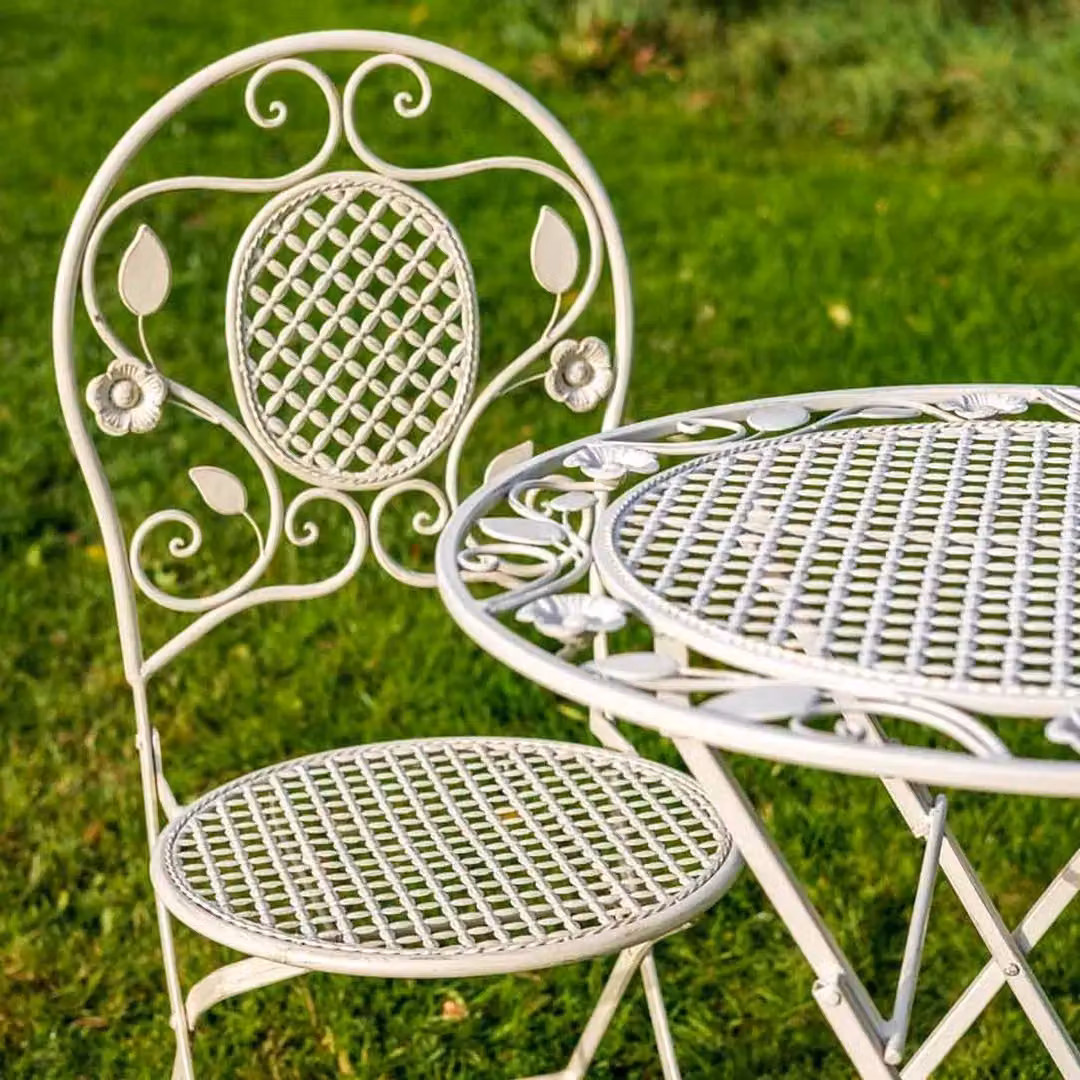 Ascalon Design Ltd 3-Piece Metal Bistro Set in Beige and White, W: 60 cm, D: 60 cm, H: 73 cm – 2