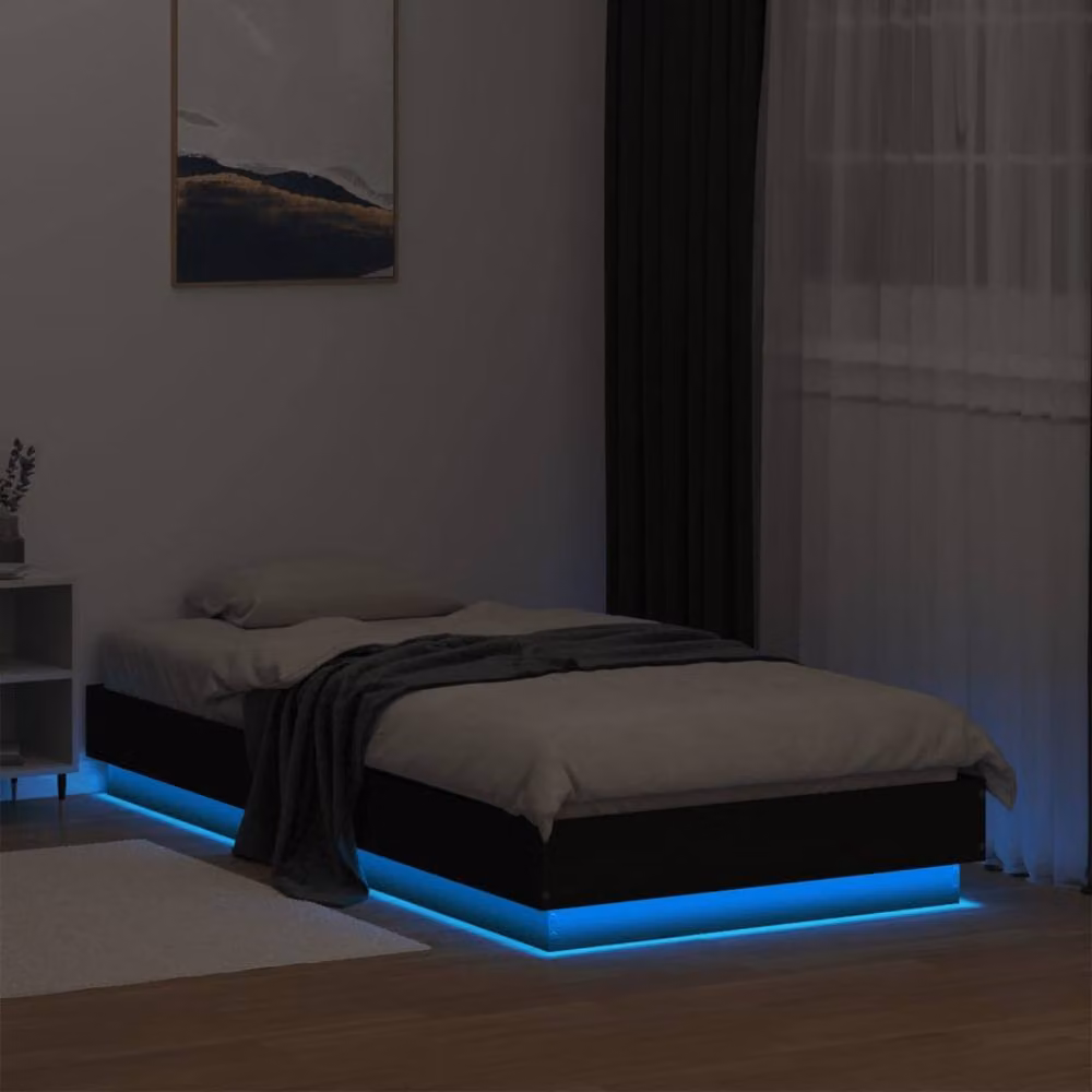 Berkfield Home Small Single Bed Frame in Black with LED Under-Bed Lighting and USB Charging Port, W: 75 cm, L: 190 cm – 3