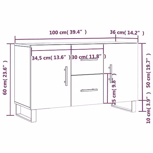 vidaXL Modern Sideboard in Brown Smoked Oak, W/D/H: 100 x 36 x 60 cm – 3