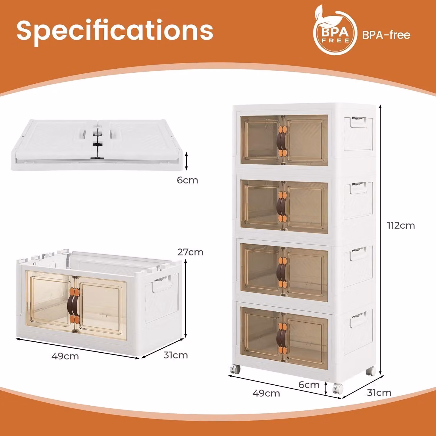 Gymax 4 Pack White PP Home Storage Bins with Doors, Lids and Wheels – 2