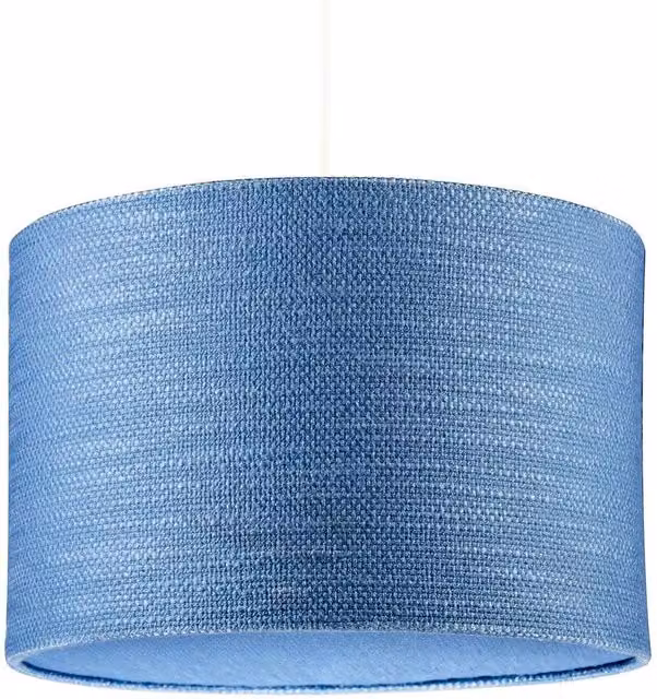 Happy Homewares Glacier Lake Blue and White Textured Linen Round Pendant Lighting Shade with Diffuser