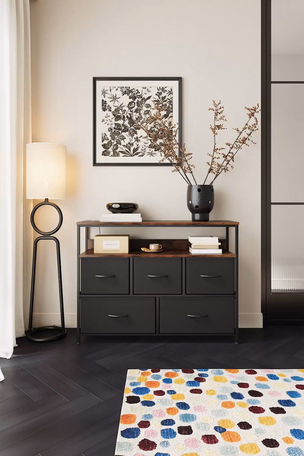 Living and Home 5-Drawer Metal Frame Chest of Drawers Storage Cabinet with Power Strip in Black – 2