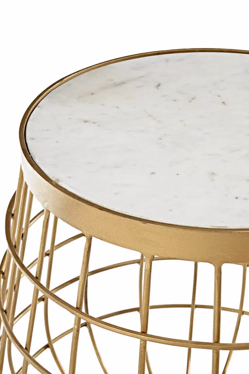 Orsina Modern Round White Marble and Gold Side Table – 2
